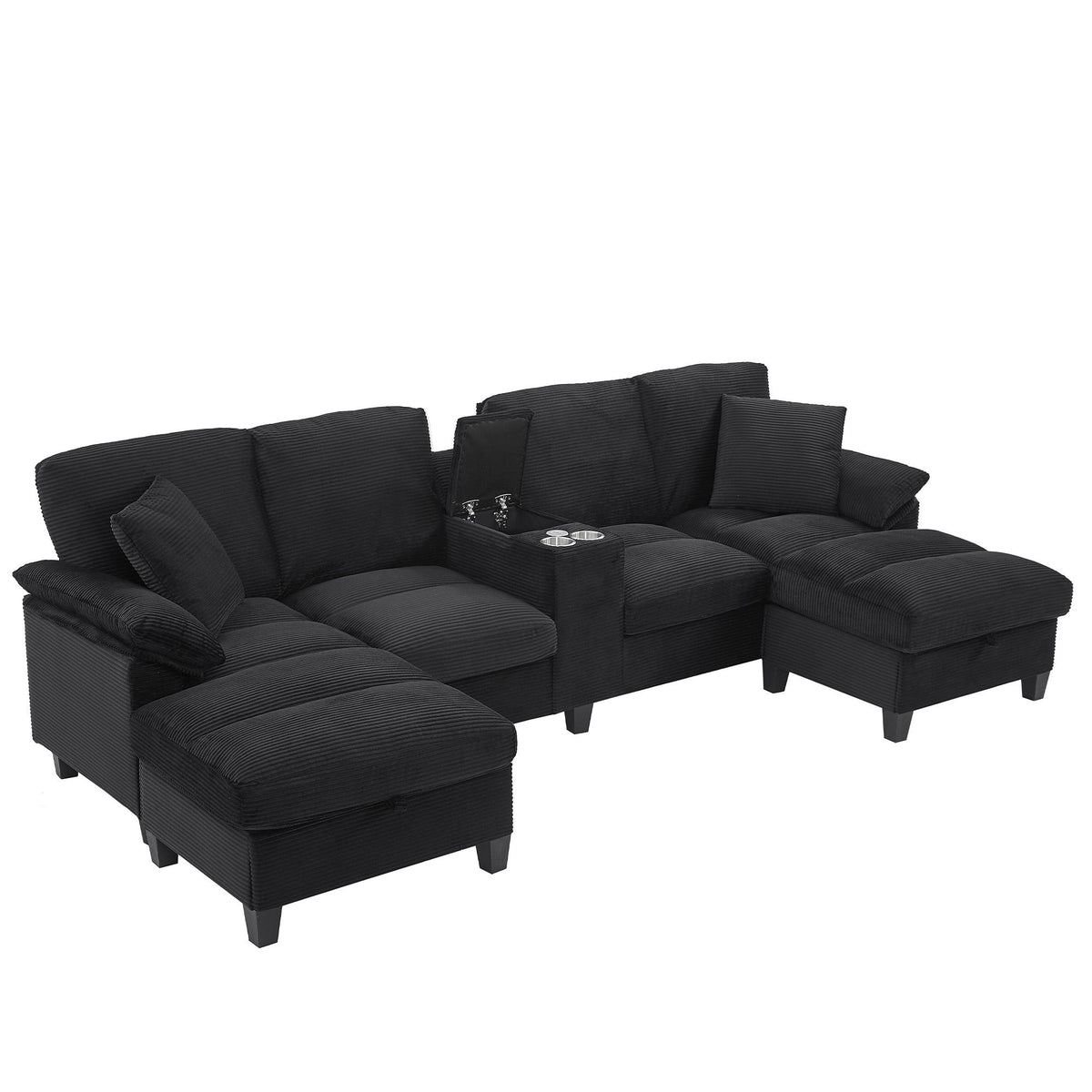 Modern U - Shaped Sectional Sofa With Storage Ottomans, USB Ports, And Cup Holders