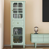 Curio Cabinet, Freestanding Vintage Display Storage Cabinet, Adjustable Shelves - Green