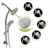 Dual Shower Head With Adjustable Slide Bar And Multi Function Settings