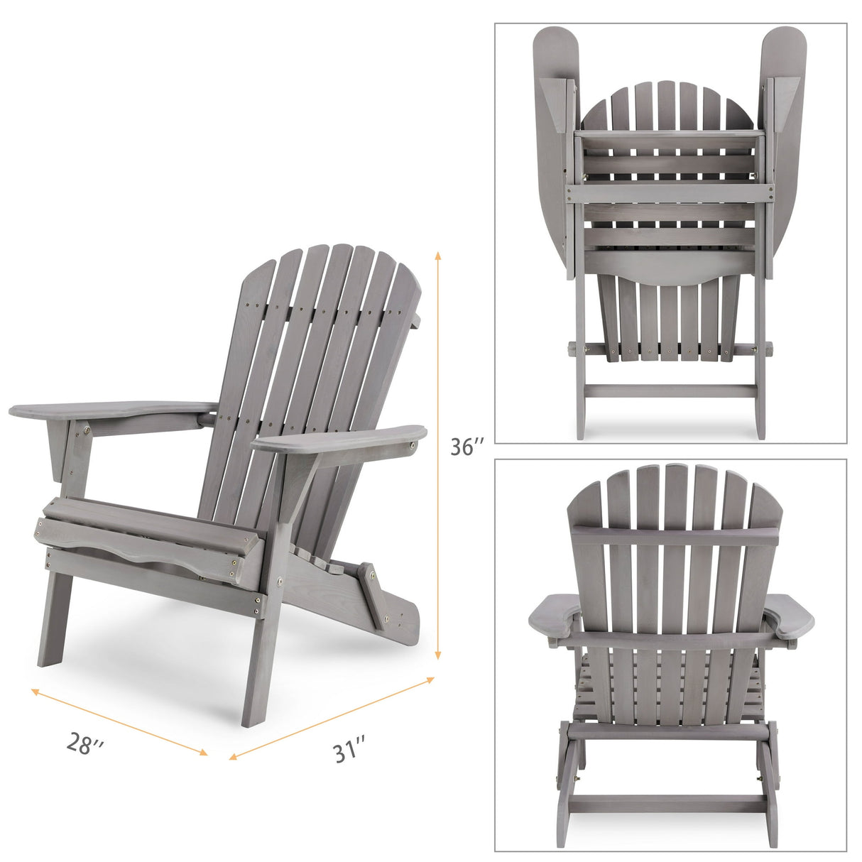 2-Piece Folding Adirondack Chair Set Solid Wood Gray