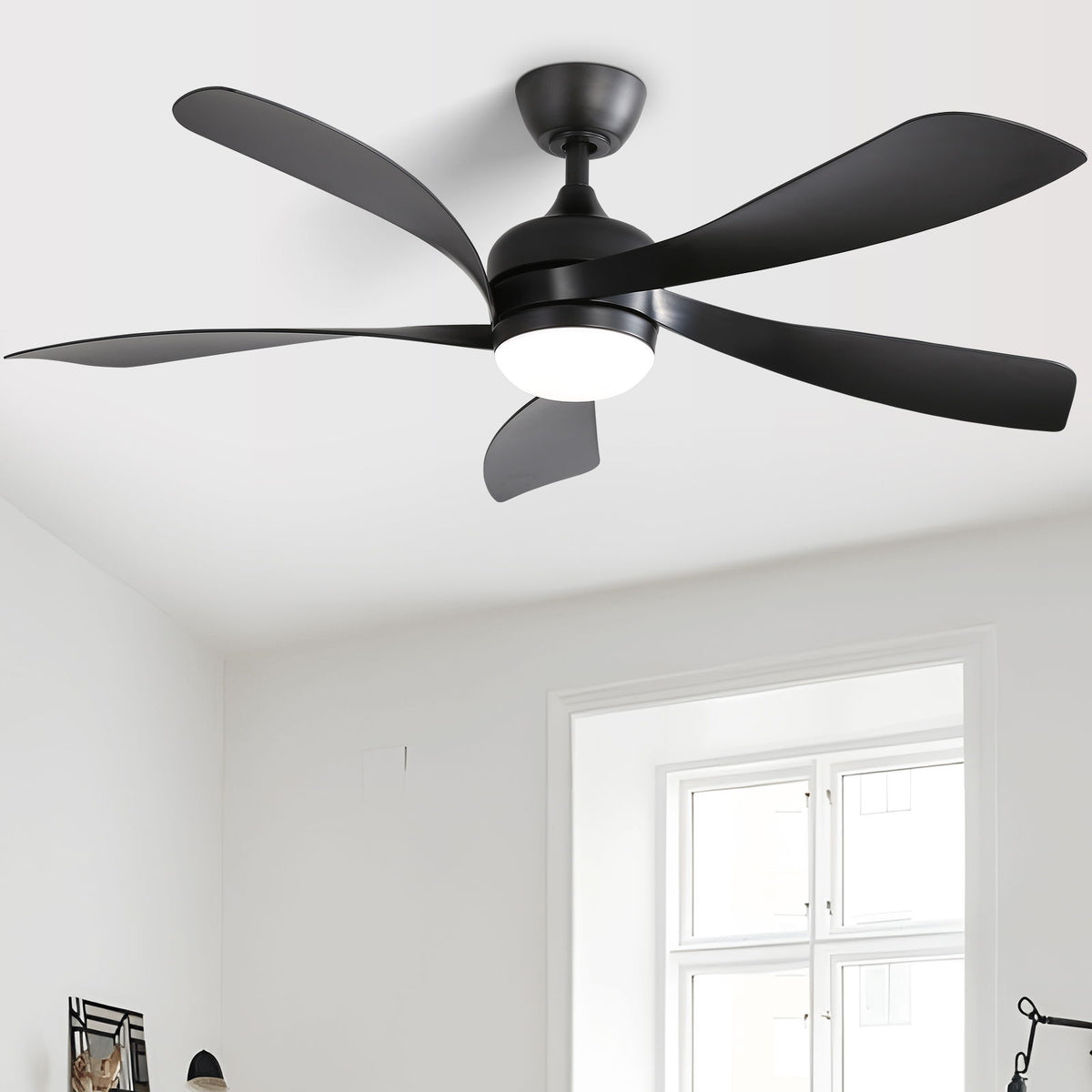 52" Ceiling Fan With 3 Color Dimmable LED Light, 5 Blades, Remote Control, Reversible DC Motor