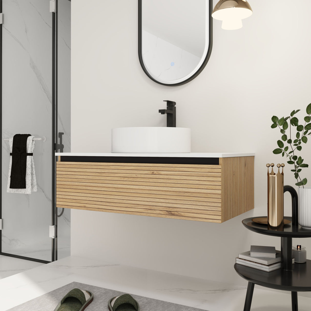 Wall Mounted Bathroom Vanity With Art Sink & 1 Soft Close Drawer