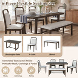 Farmhouse Dining Set With 4 Upholstered Chairs & 1 Bench