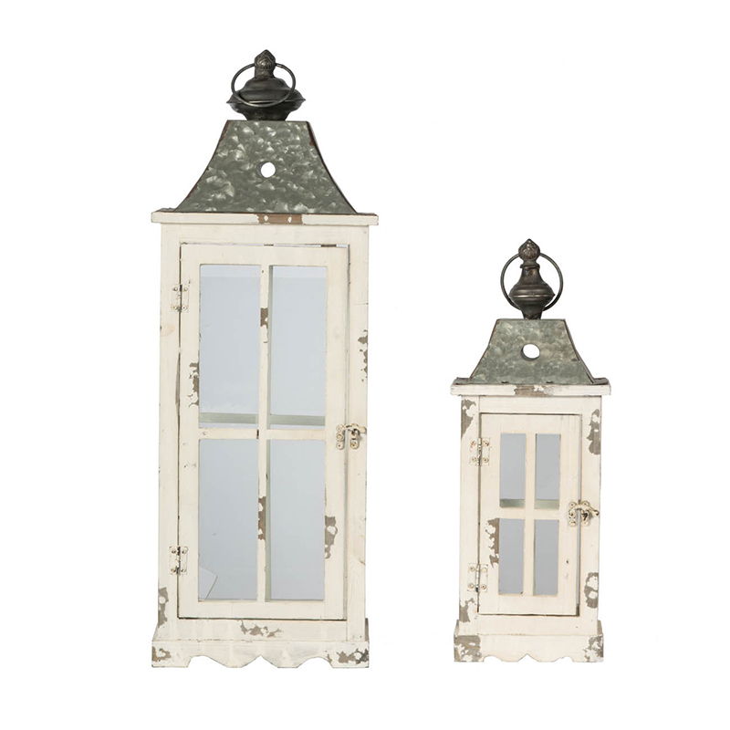 Wooden Candle Lantern Decorative, Hurricane Lantern Holder Decor For Indoor Outdoor, Home Garden - Ivory - Lanterns - Alpine Outlets