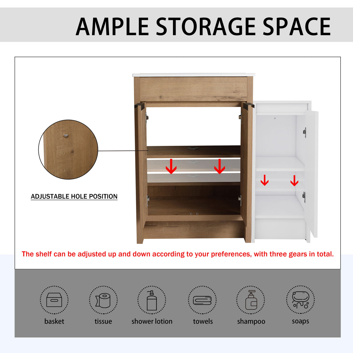 Freestanding Bathroom Vanity With Sink And Storage Cabinets, Soft Closing Doors
