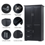 Tall Wide Storage Cabinet With Doors, 3 Drawers