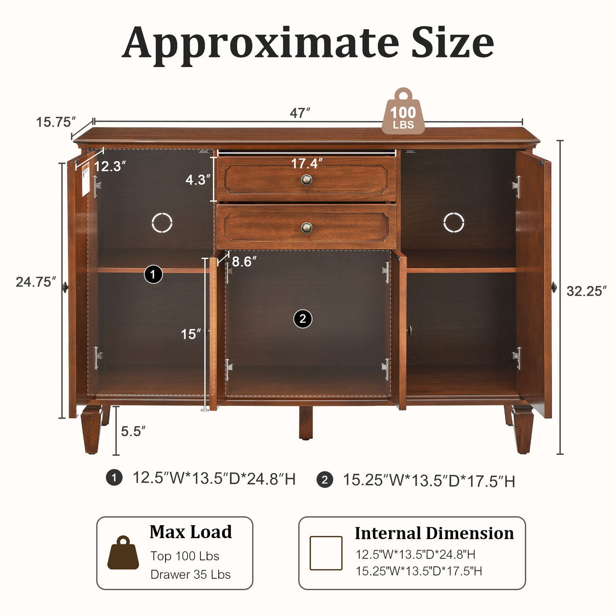 Sideboard Buffet Cabinet With 4 Doors And 2 Drawers, Console For Kitchen