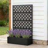 Rhombus Planter Raised Garden Bed With Trellis For Climbing Plants - Black