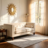 Button Tufted Square Arm Loveseat Sofa With Nailhead Trim, Upholstered 2 Seater Couch - Ivory