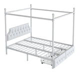 Canopy Platform Bed With Upholstered Headboard And 2 Storage Drawers - White