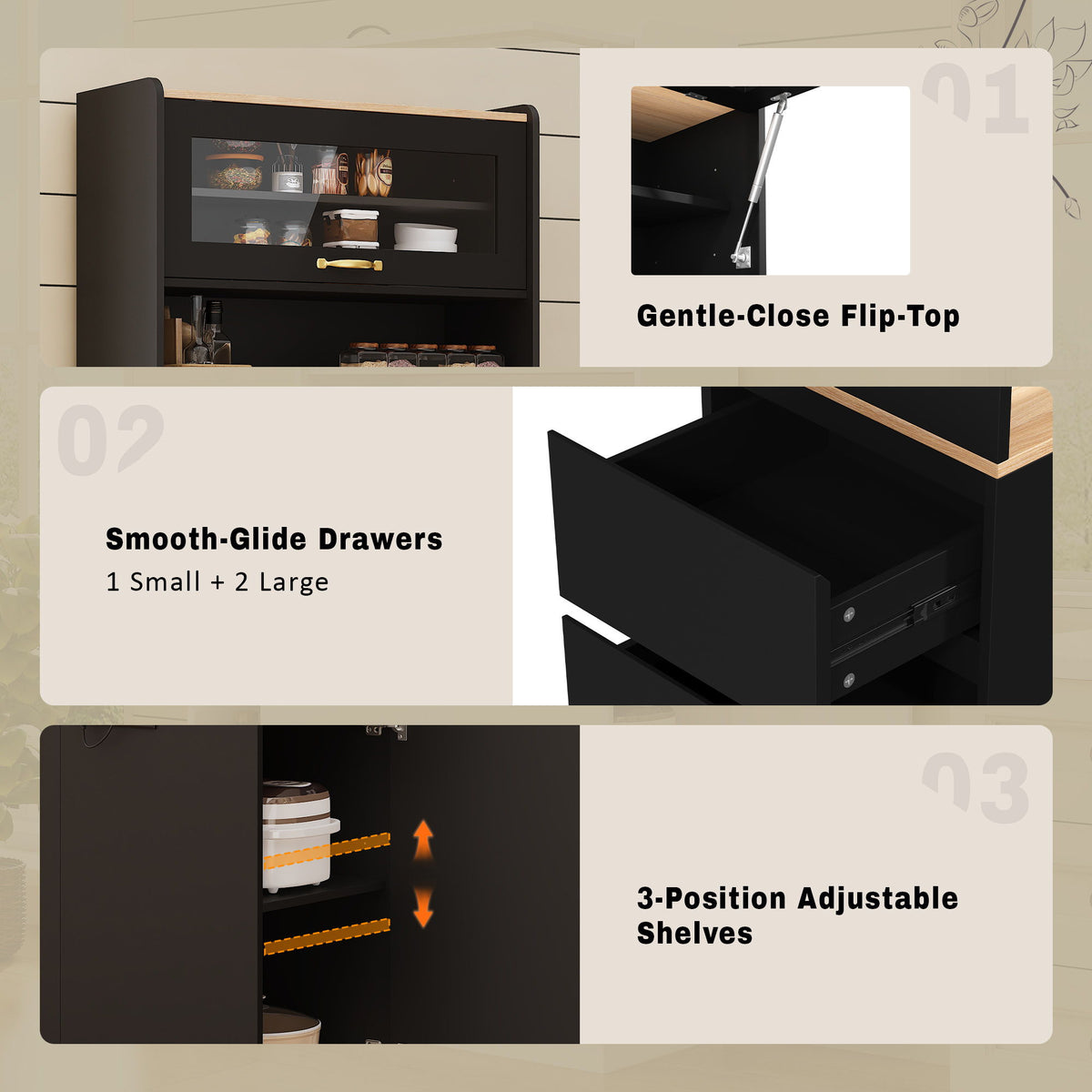 Pantry Cabinet With Hydraulic Flip Top And USB Charging Port