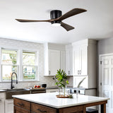 Flush Mount Blades Ceiling Fan With Lights Remote Control, Quiet DC Motor, 6 Speed, Reversible Ceiling Fan For Living Room - Matte Black