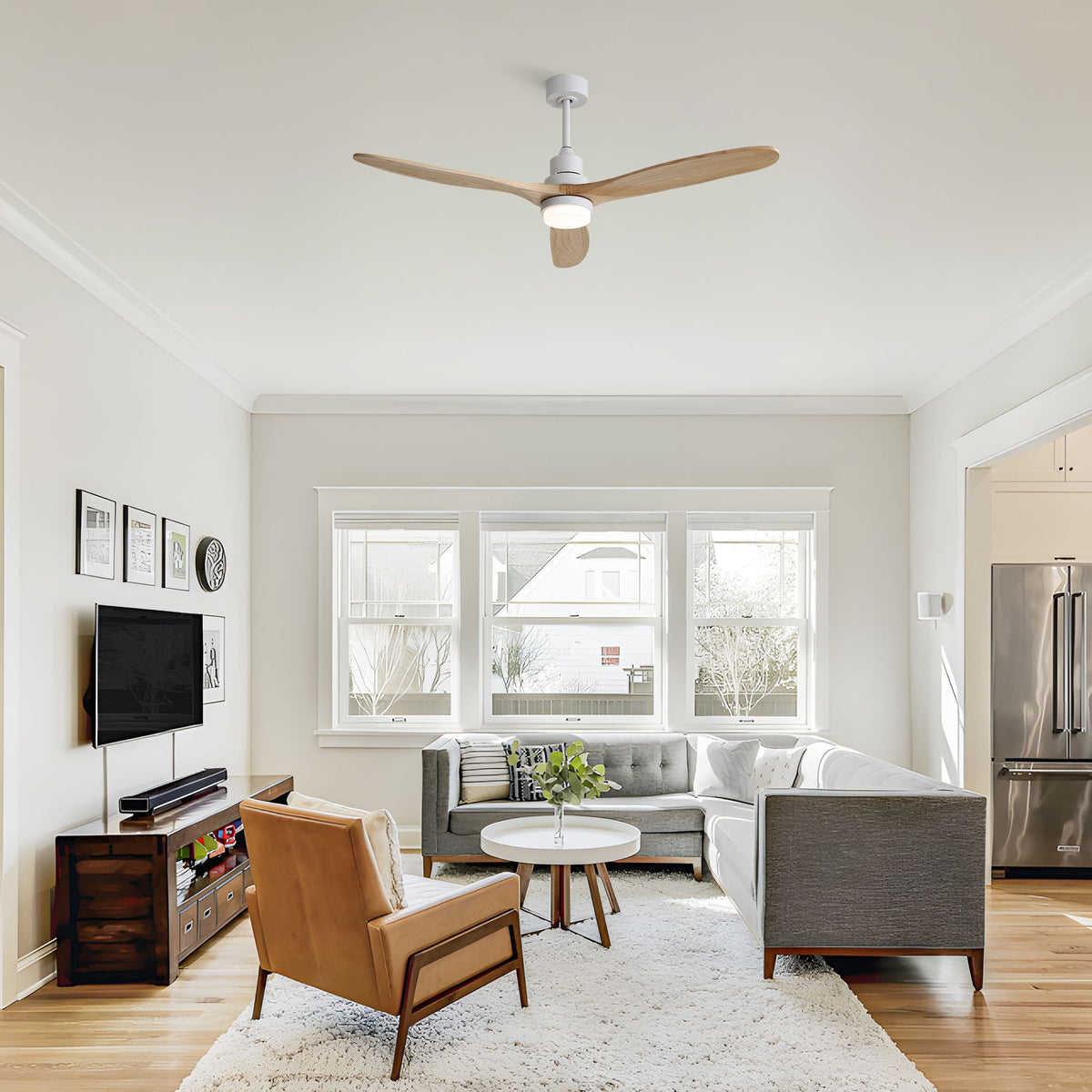 60" DC Motor Ceiling Fan With Light, 3 Blades, 18W LED 3 Color Dimmable With Memory, 6 Speed Lcd Remote Control, Reversible Motor, Timer Setting (1 / 4 / 8 H) - White