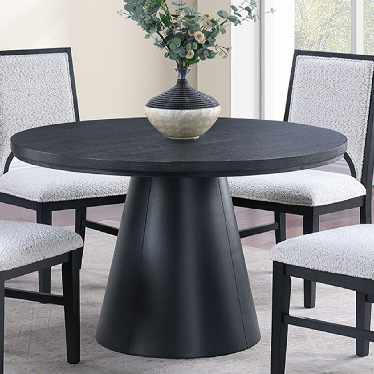 Round Dining Table With Cone Shaped Base - Black