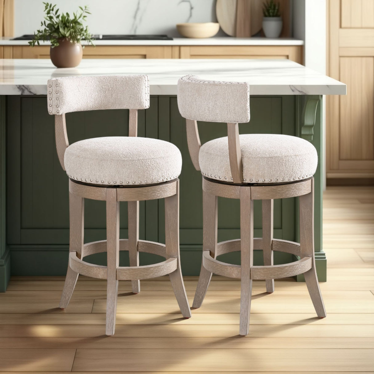 Mystic - Solid Wood Upholstered 26" Counter Height Swivel Barstool