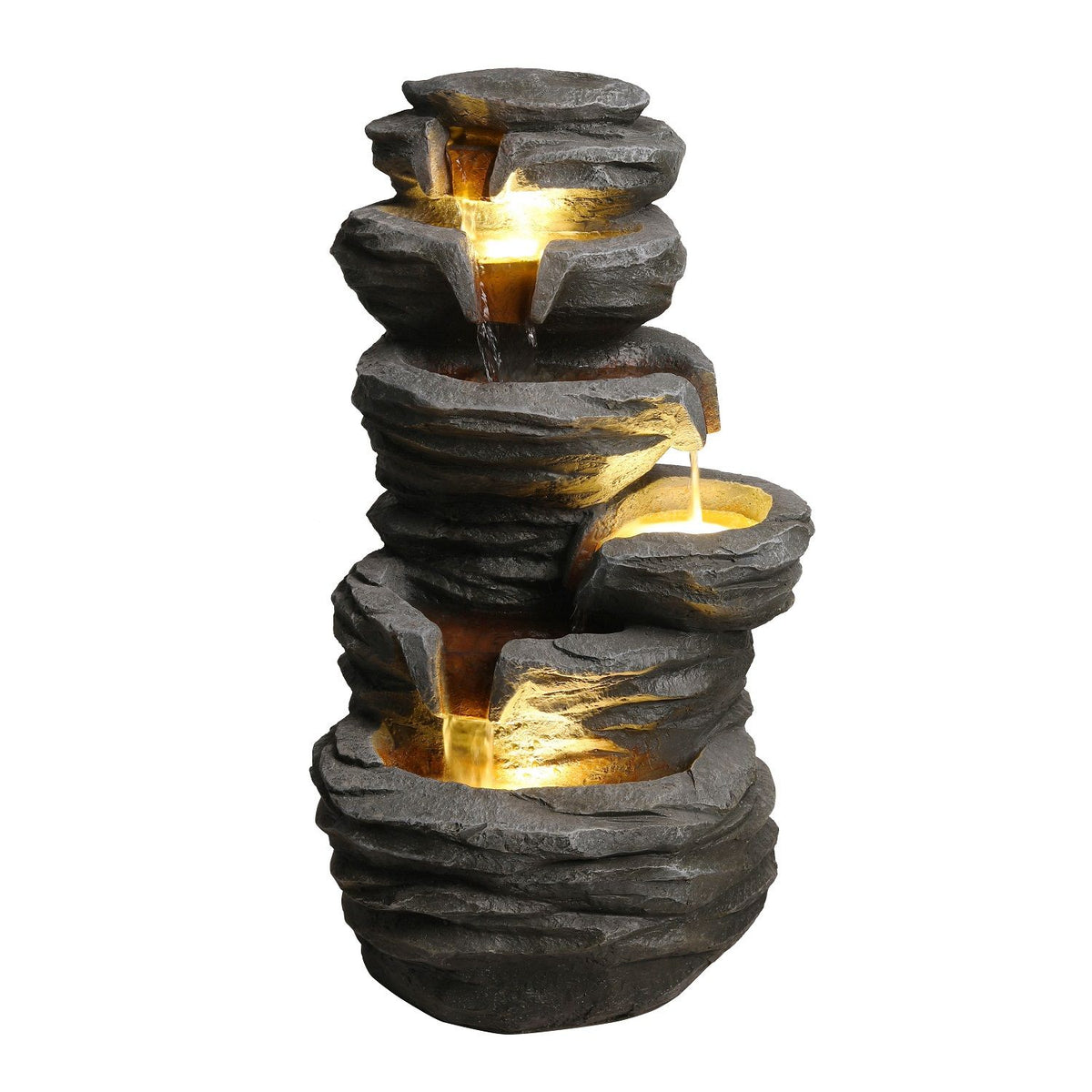 Outdoor Waterfall Fountain With LED Lights For Patio - Gray
