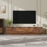 TV Stand, Entertainment Center & Fluted Door & Cable Management, Soft Closing Hinges - Walnut