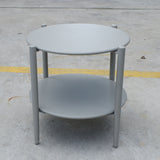 Round Outdoor Coffee Table With Shelf For Garden - Gray