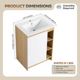 24" Bathroom Vanity With Sink & Side Cabinet, Vanity Set With Thin Edge Sink & Interchangeable Door Panels, Bathroom Storage - Black / Light Oak / White