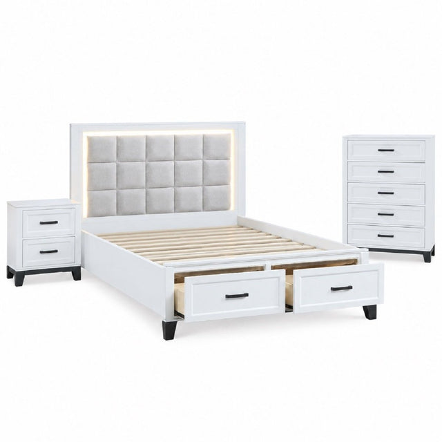 Bedroom Set, Bed With Drawers And Upholstered Headboard LED Lighting - 3 Piece Bedroom Sets available at Alpine Outlets in Denver