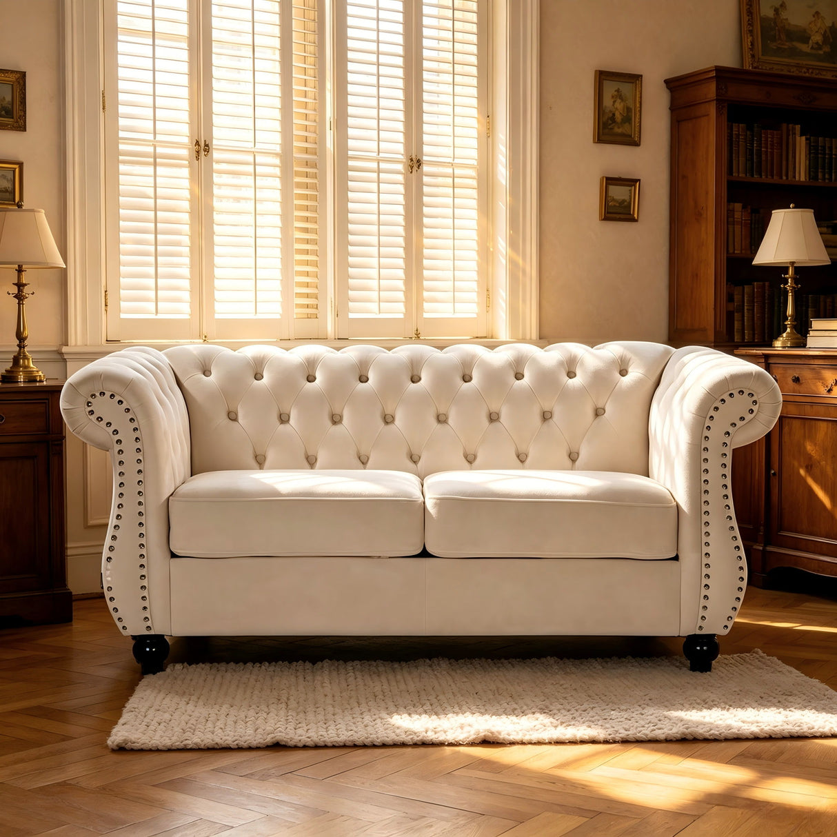 Chesterfield Button Tufted Loveseat With Rolled Arms