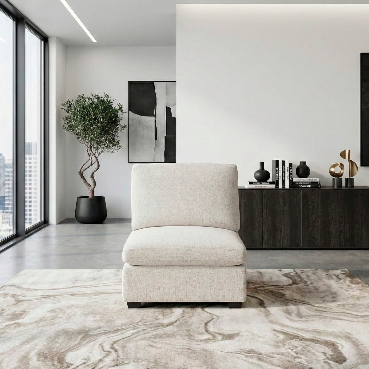 Beige Chenille Modular Armless Chair - 🟢 Armless Chairs available at Alpine Outlets in Denver