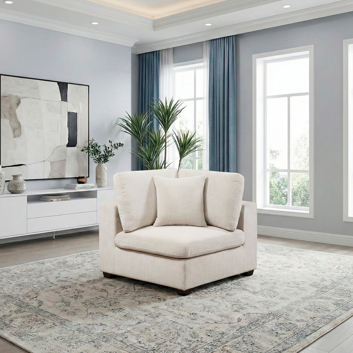 Beige Chenille Modular Corner Seat - 🟢 Corner Chairs available at Alpine Outlets in Denver