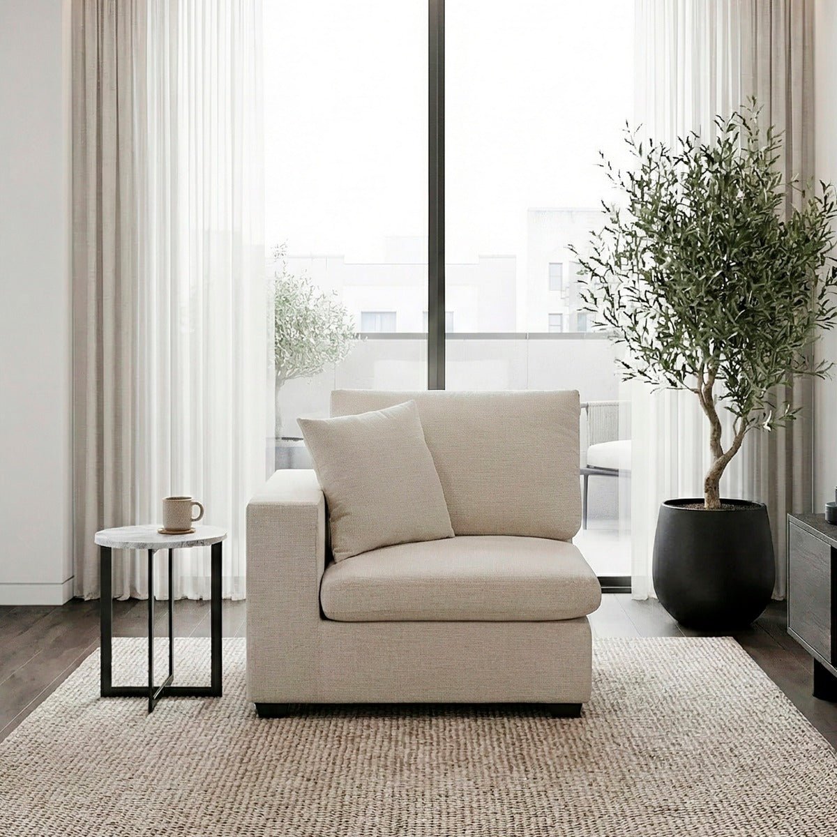 Beige Chenille Reversible One - Arm Modular Chair - 🟢 Arm Chairs available at Alpine Outlets in Denver