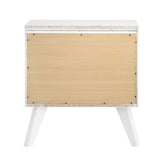 Nightstand With Angled Legs, Round Knobs, Wave Texture, 2 Drawer Bedside Table - White