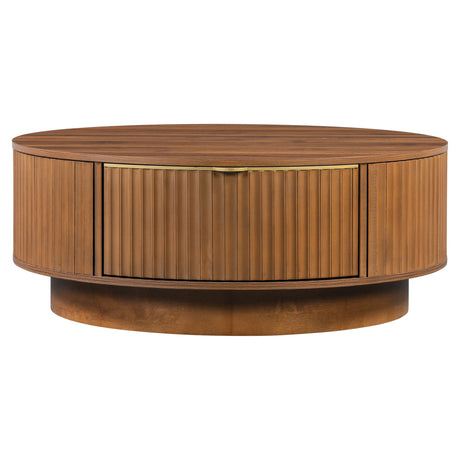 Farmhouse Round Coffee Table With Storage Drawer