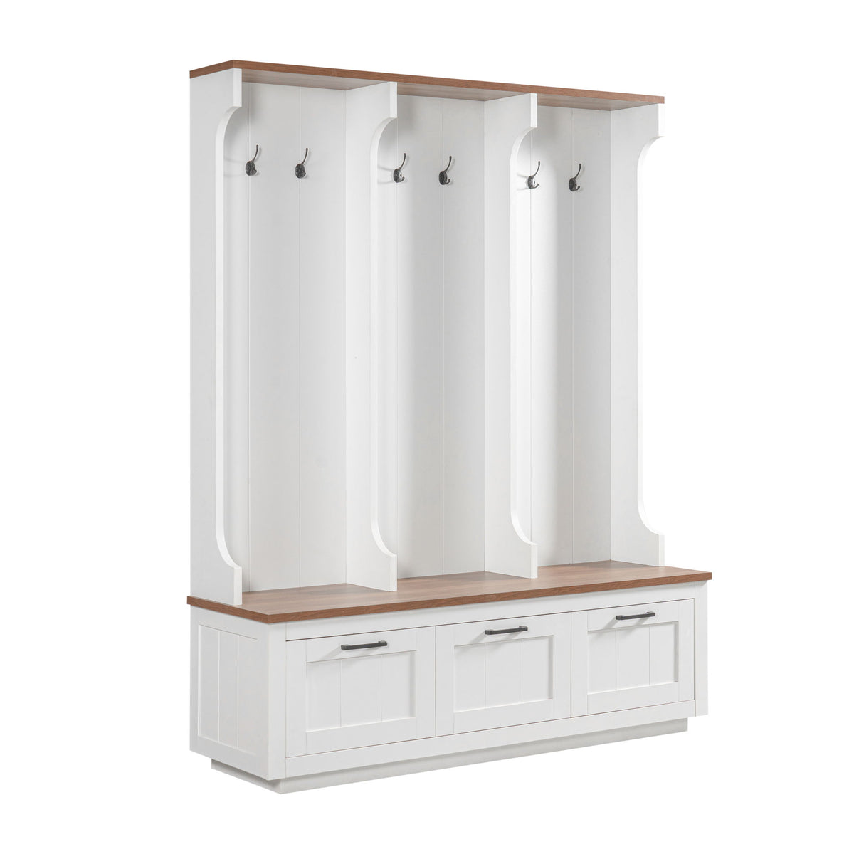 Hall Tree With Bench And Shoe Storage, 3 Large Drawers, Open Storage Shelves & Hooks