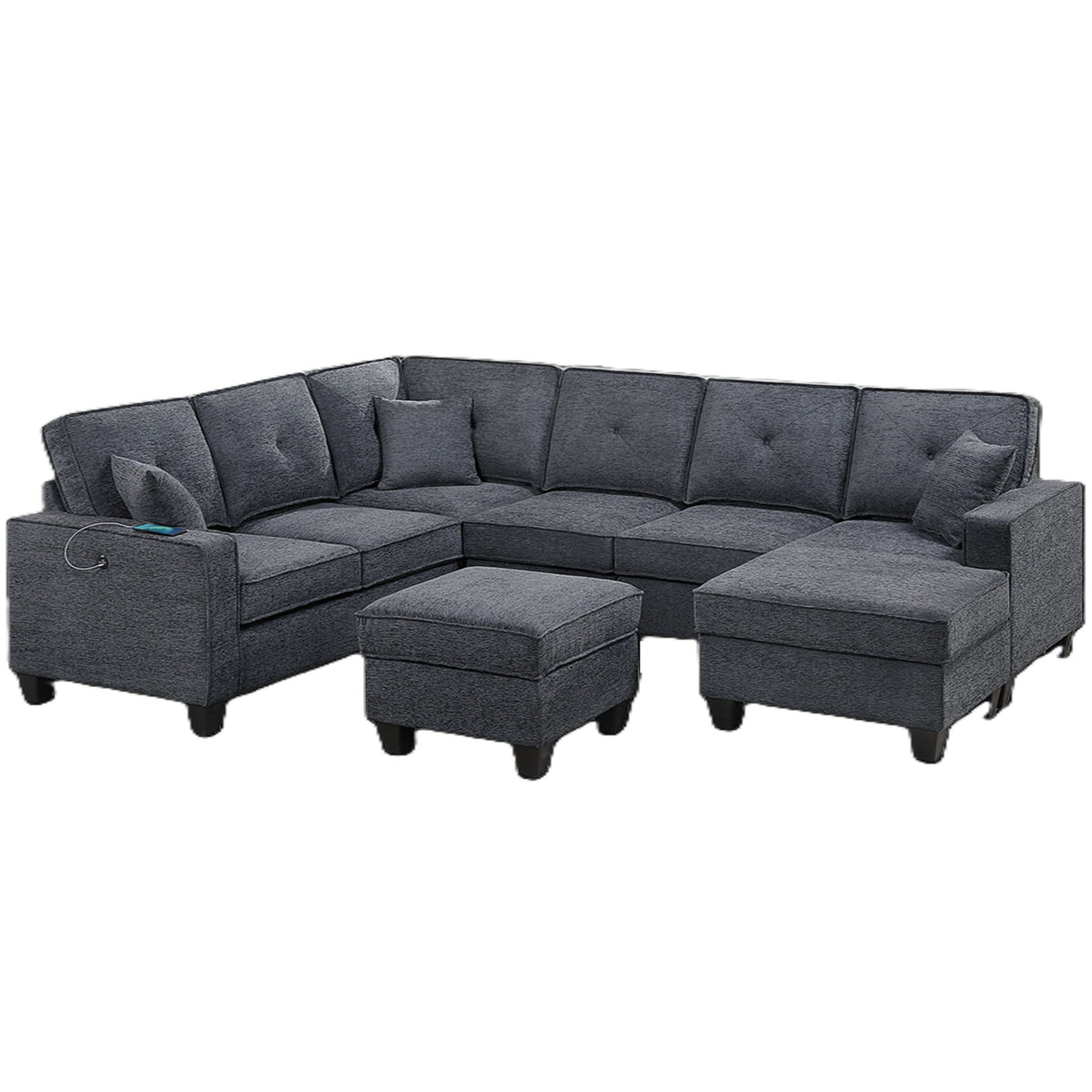 5 Piece Sectional Set With USB Port And Ottoman