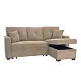 Sleeper Sectional Sofa With Pull Out Bed, Reversible Chaise, Hidden Storage