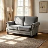 Loveseat Sofa With Nailhead Detail & Turned Legs, 2 Seater Upholstered Couch