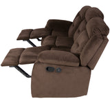 Modern Recliner Sofa With Pillow Arms, Plush Backrest, Horizontal Tufting, USB Charging Port