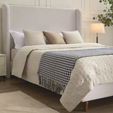 Hayden - King Size Upholstered Wingback Bed With And Tall 54" Headboard - Ivory