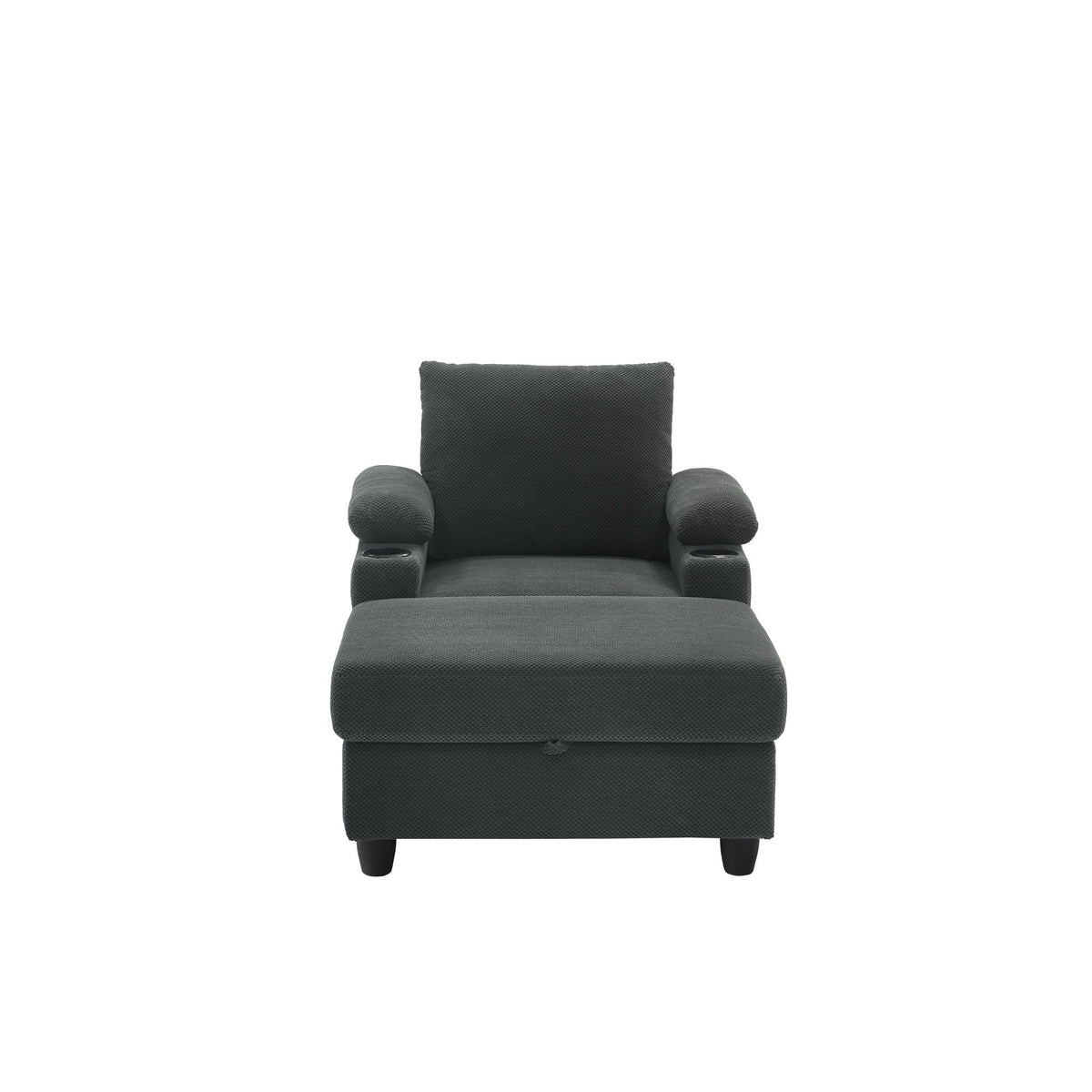 Accent Chair With Storage Ottoman, Reclining Single Chaise Lounge With Cupholders And USB, C Ports