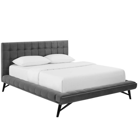 Biscuit Tufted Performance Velvet Queen Platform Bed - Platform Bed available at Alpine Outlets in Denver