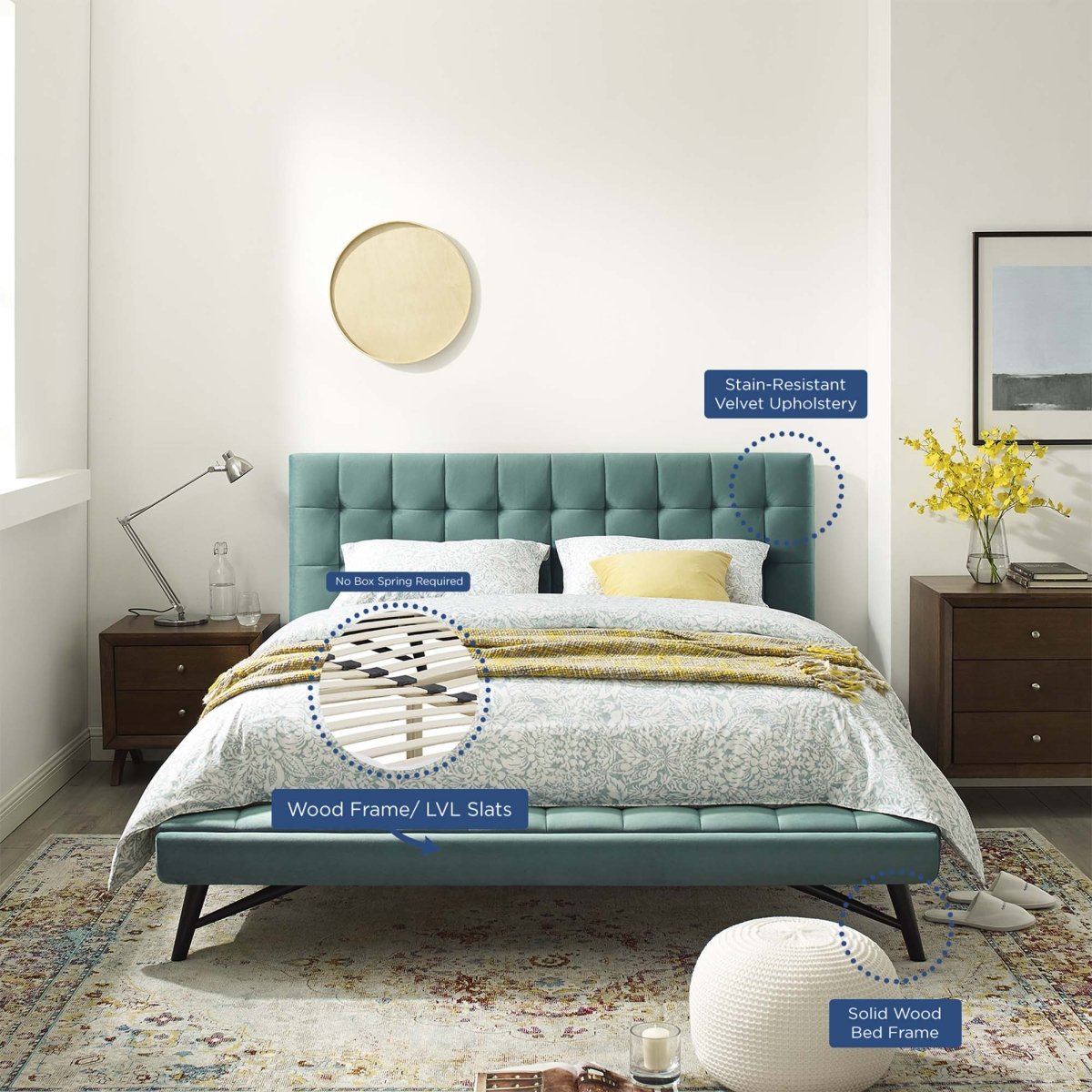 Biscuit Tufted Performance Velvet Queen Platform Bed - Platform Bed available at Alpine Outlets in Denver
