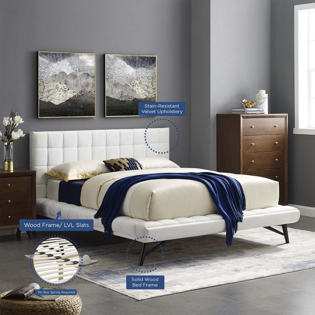 Biscuit Tufted Performance Velvet Queen Platform Bed - Platform Bed available at Alpine Outlets in Denver