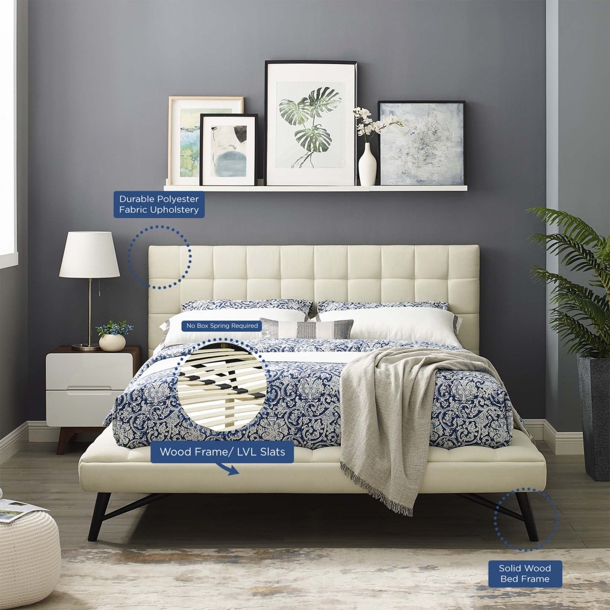 Biscuit Tufted Performance Velvet Queen Platform Bed - Platform Bed available at Alpine Outlets in Denver