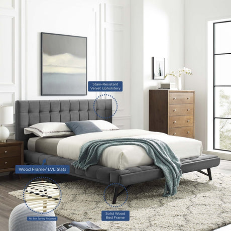 Biscuit Tufted Performance Velvet Queen Platform Bed - Platform Bed available at Alpine Outlets in Denver