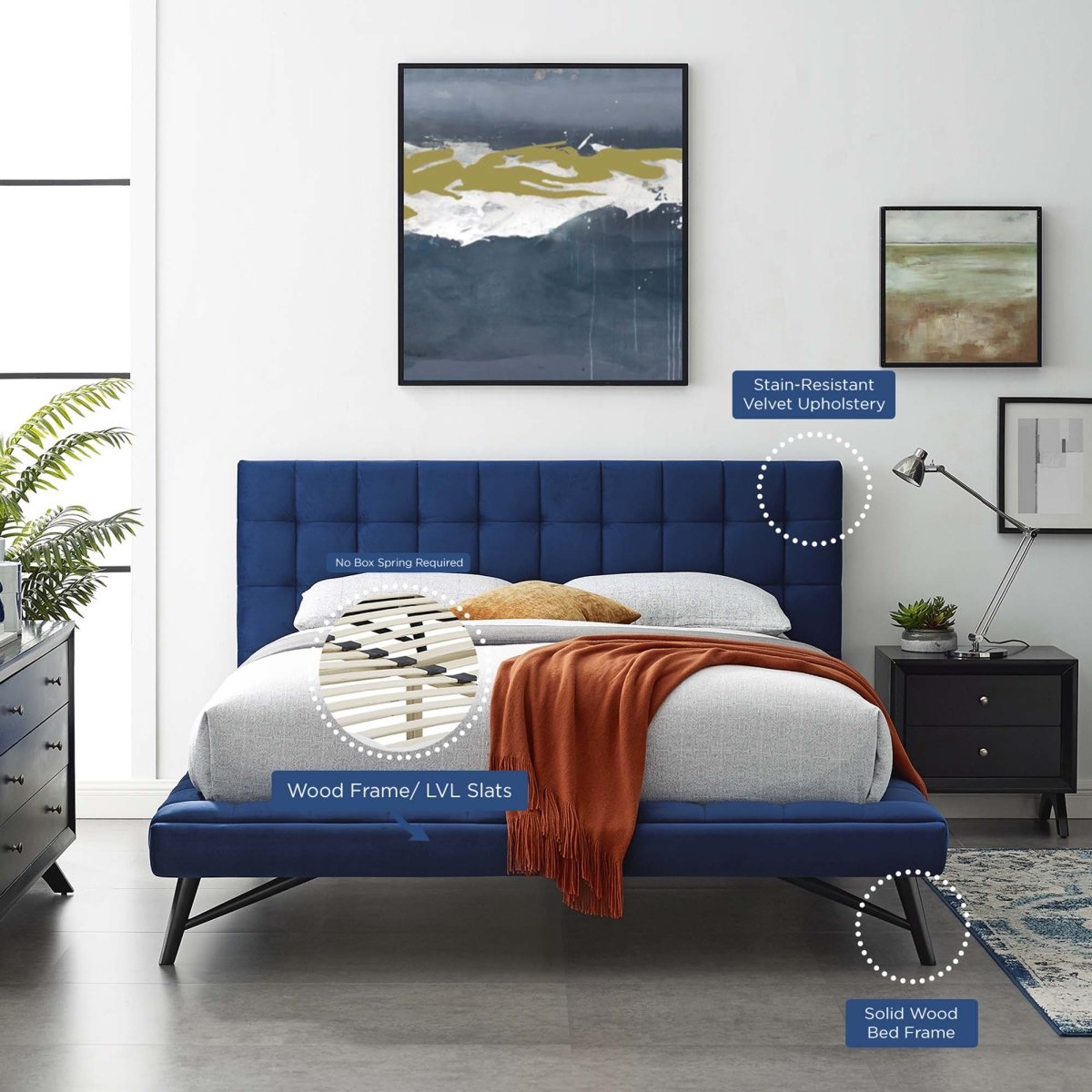 Biscuit Tufted Performance Velvet Queen Platform Bed - Platform Bed available at Alpine Outlets in Denver