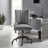 Black Gray Channel Tufted Vegan Leather Office Chair – Nailhead Trim - Workspace - Alpine Outlets