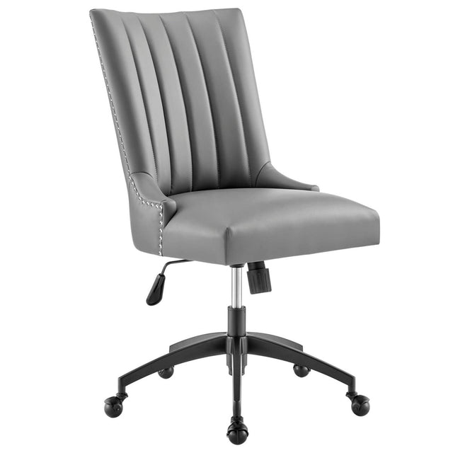 Black Gray Channel Tufted Vegan Leather Office Chair – Nailhead Trim - Workspace - Alpine Outlets