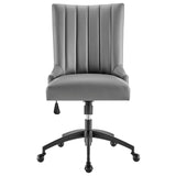 Black Gray Channel Tufted Vegan Leather Office Chair – Nailhead Trim - Workspace - Alpine Outlets