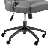 Black Gray Channel Tufted Vegan Leather Office Chair – Nailhead Trim - Workspace - Alpine Outlets