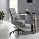 Black Gray Channel Tufted Vegan Leather Office Chair – Nailhead Trim - Workspace - Alpine Outlets