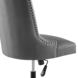 Black Gray Channel Tufted Vegan Leather Office Chair – Nailhead Trim - Workspace - Alpine Outlets