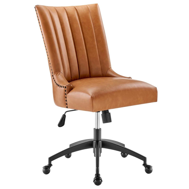 Black Tan Channel Tufted Vegan Leather Office Chair – Nailhead Trim - Workspace - Alpine Outlets